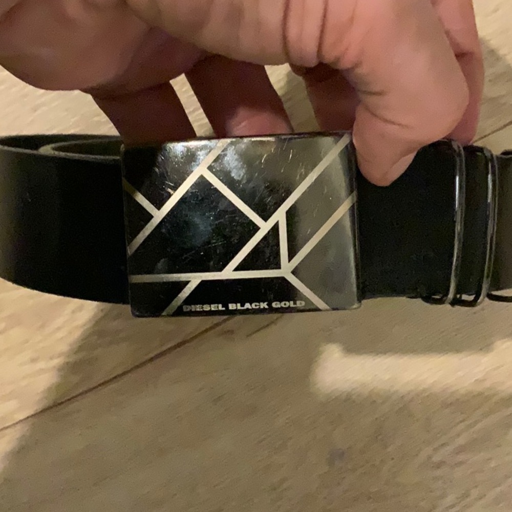 Diesel Black Gold Men’s Belt Size 32 | Stylish Black Leather w/ Geometric Buckle